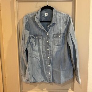 J.Crew The Perfect Shirt Blue Denim Button Down Pockets Long Short Sleeve Medium